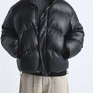 Men's Zara Black Faux Leather Puffer Jacket